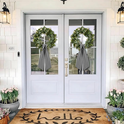 2 Pack Boxwood Wreath Sash Garland for Front Door Porch Decor (Black and White Stripe)