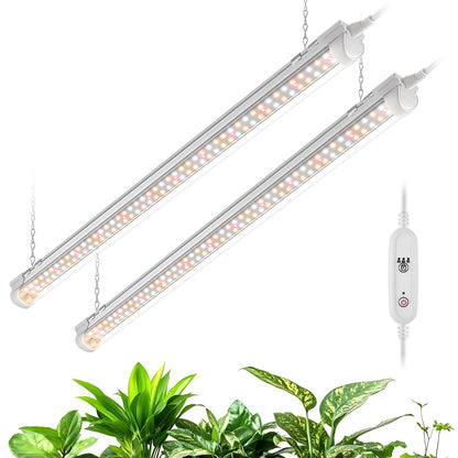 Bstrip Grow Light, 2FT 48W (2 X 24W) Plant Light with Timer, Full Spectrum with 660nm Red LEDs, Linkable Design, 3686K T8 Grow Lights for Indoor Plants, Greenhouse, Seeding, 2-Pack