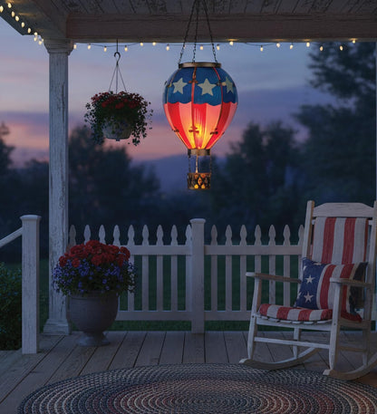 Regal Art & Gift Hot Air Balloon Solar Lantern – Hanging Solar-Powered LED Lights, Waterproof Portable Decorative Outdoor Lamp Made of Metal & Glass for Garden, Patios & Pathway – Americana (Large)