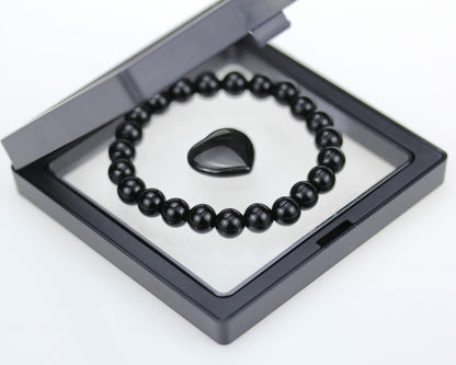 SAFEINA Obsidian Healing Crystal Stretch Bracelet for Women Men's Gifts, 8mm Stackable Beaded Bracelets with Heart Stones Set Stress Relief Yoga Reiki Gems Healing Crystals Inspirational