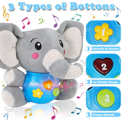 daboot Plush Musical Baby Toys，Cute Elephant Toys for 3-6-12 Months Boys & Girls, Cute Stuffed Animal Infants Baby Toy， Elephant Baby Stuff，Toys for Infants 0-6 Months