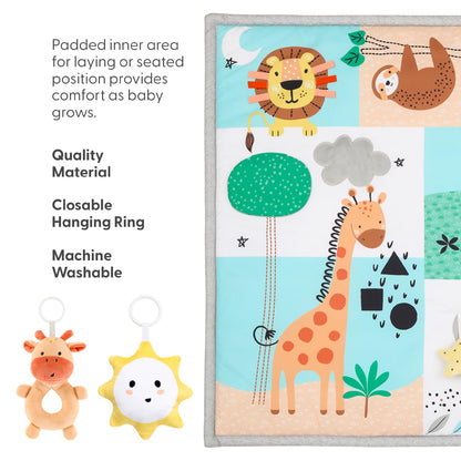 The Peanutshell Unisex Baby Play Gym & 7-in-1 Play Mat - Playmat Baby Toys 0-6, 6-12 Months Tummy Time Mat with Hanging Toys, Soft Padded for Newborns, Infants - Safari