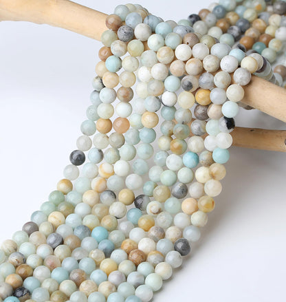 NUKAYAI Natural Stone Beads 100pcs 8mm Amazonite Polish Round Stone Beading Loose DIY Smooth Beads for Bracelet Necklace Earrings Making