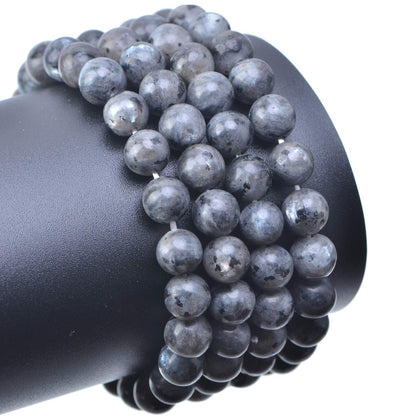 LPBeads 100PCS 8mm Natural Black Larvikite Beads Gemstone Round Loose Beads for Jewelry Making with Crystal Stretch Cord