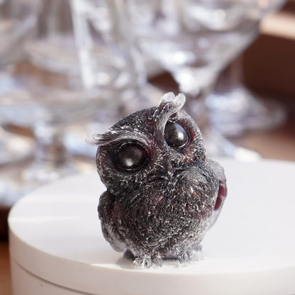 OwMell Owl Statue Tumbled Stone Gemstone Owl Figurine Home Decor Shelf Decor 2.5" - Garnet