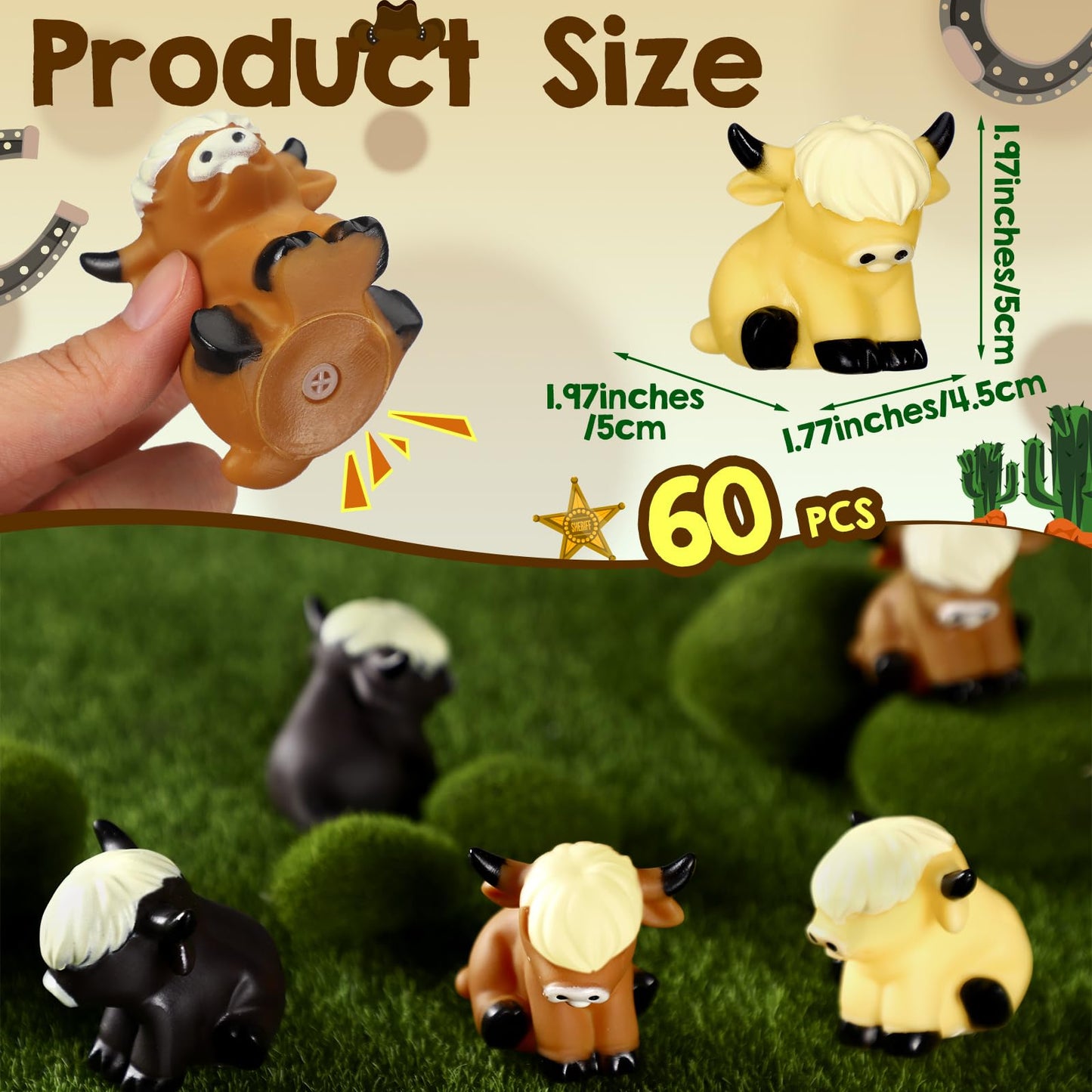 60 Pack Highland Cow Rubber Duck, Squeak and Floating Water Squirting Bath Toys Highland Cow Party Favors for Shower Birthday Gifts Party Gifts