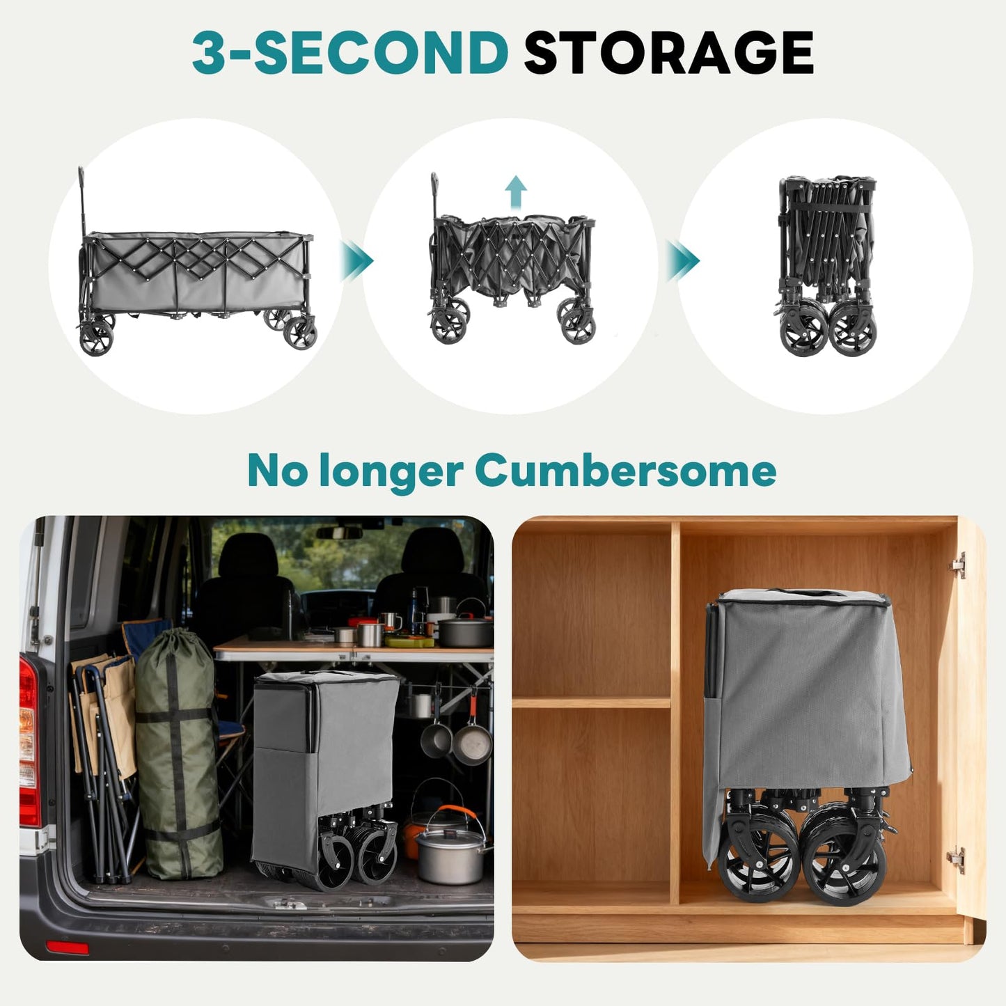 NEWBULIG Wagon Carts Foldable - 440LB Extra-Long Heavy-Duty Collapsible Wagon with All-Terrain Wheels, Portable Storage Shopping Cart for Groceries, Camping, Sports, Beach, Garden