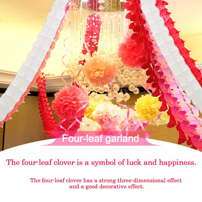 MerryNine Reusable Four-Leaf Clover Paper Garland, 6-Pack 11.8ft/3.6m Each, Pink White Orange Streamers for Party Wedding Decorations