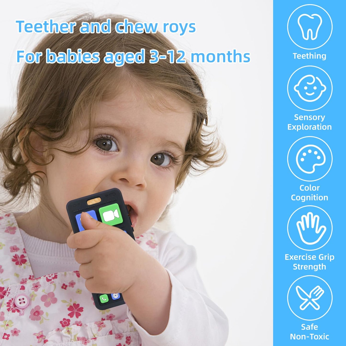 SLUQQHDU Baby Silicone Teething Toys for Babies 0-6 Months,Phone and Remote Teether Toys for Toddlers 6-12 Months,2 Pack Teether Toys Sensory Toys for Babies,Baby Chew Toys for 6-12-18 Months