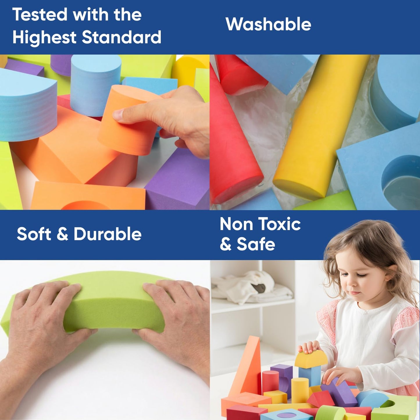 Set of 34 Large Foam Blocks for Toddlers - Stacking Soft Blocks for Kids with Shapes & Colors Learning - Construction Building Preschool Toys - Soft Toy for Daycare Toddlers 3-5 & Above