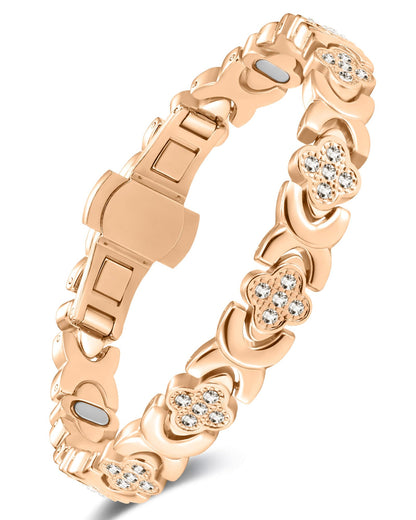 Feraco Pure Copper Bracelets for Women, 5X Ultra Strength Magnetic Bracelet with 5000 Gauss Magnets & Sparkling Cubic Zirconia, Upgraded Butterfly Clasp, Infinite Clover Jewelry Gift (Rose Gold)