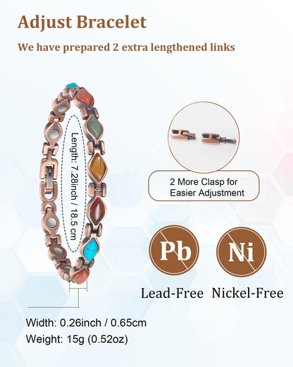 EnerMagiX Copper Bracelets for Women, Pure Copper Adjustable Magnetic Jewelry Bracelet（0166A）