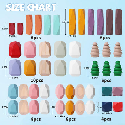 YHHYTOY 48 PCS Wooden Stacking Rocks Stones Building Blocks, Montessori Toys for 3+ Year Old Preschool Learning Activities Balancing Stacking Game, Birthday Gifts for 3 4 5 6 Year Old Girls Boys Kids