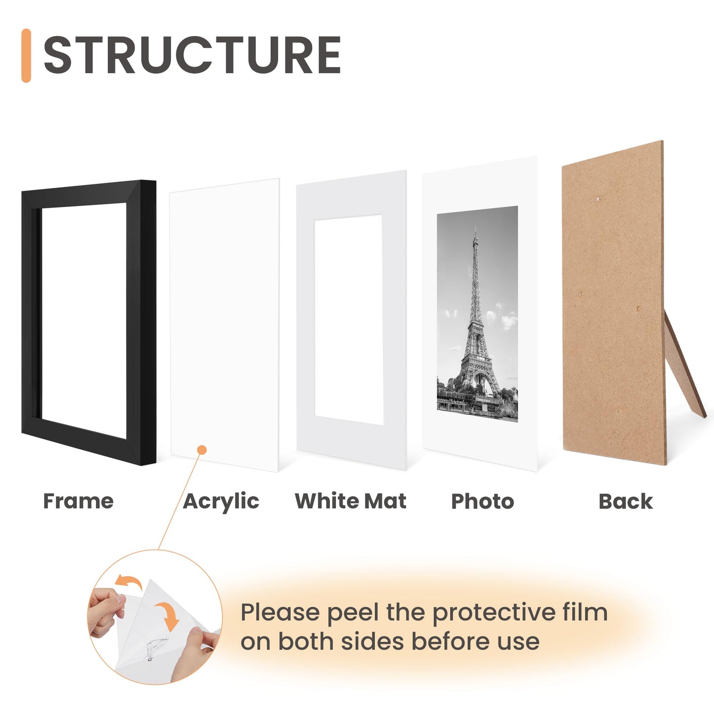 upsimples 5x7 Picture Frame Set of 10, Display Pictures 4x6 with Mat or 5x7 Without, Multi Photo Frames Collage for Wall or Tabletop Display, Black