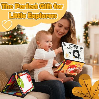 BBWOO Tummy Time Toys, Black and White High Contrast Baby Toys for Newborn, Baby Visual Stimulation Mirror, Montessori Crinkle Book for Infant 0-3-6-12 Months, Boy Girl Shower Gift