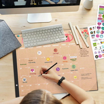 Desk Calendar 2026-2027, Large 22"x17", 18 Months from July 2026 to December 2027, Desktop Calendar with Plastic Cover and Colorful Stickers, Ideal for Home, Office, and School Planning, Doodle Kraft (July.2026-Dec.2027)