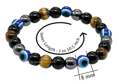 Amazing Gemstone Ultimate Triple Protection Bracelets for Men Women, Evil Eye Bracelet for Protection, Tiger Eye Bracelet, Hematite, Black Obsidian Mens Bracelet, Bad Energy Protection
