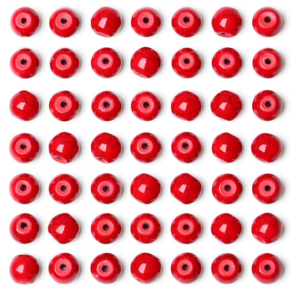 QINJIEJIE 100PCS Red Turquoise Beads 8mm Stone Beads Round Loose Gemstone Bead for Bracelet Beading Crystal Jewelry Making DIY Necklace Earrings 0.32"
