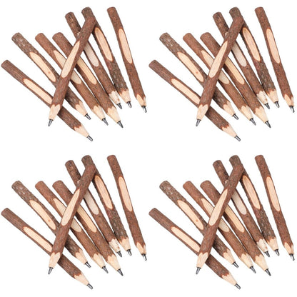 Tofficu 32Pcs Natural Wood Pencils, Wood Graphite Long Twig Pencils, Wooden Tree Bark Pencil Decor, Camping Pens for School Party Supplies Novelty