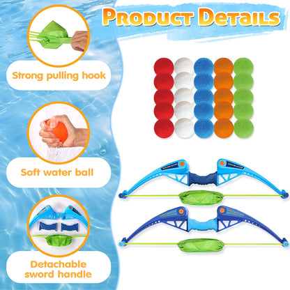 AOSPHYS 25Pcs Reusable Water Balloons with 2pcs Bow and Arrow for Kids, Pool Beach Water Fight Equipment for Boys and Girls, Outdoor Summer Toys for Kids Ages 3-12