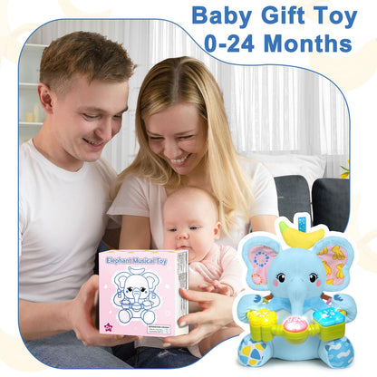 Baby Elephant Musical Stuffed Animals Toy with Light-Up Music & Crinkle,Infant Bilingual Early Learning Education Toys,1st Easter Basket Shower Stuffers for 0-3-6-12+ Months Boy Girl Gifts,Blue