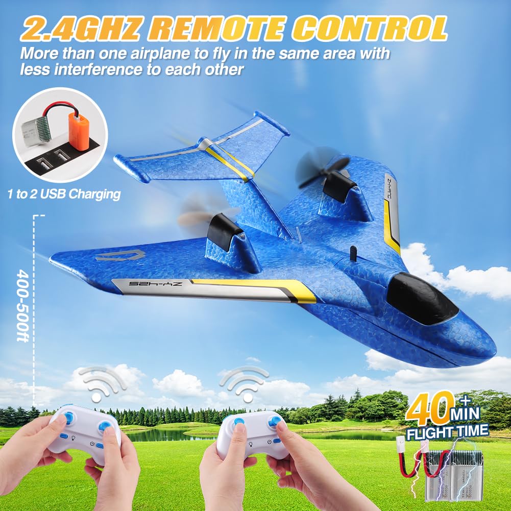 RoofWorld RC Water Plane,RC Airplane for Water Land and Air, Remote Control Airplane Flying Fighter Toys,2.4GHz 6-axis Gyro Stabilizer RTF Glider Aircraft Jet for Kids Adults Beginners Boys (Blue)