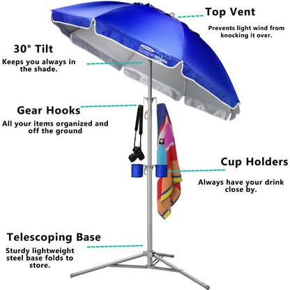 Wondershade Ultimate Portable Sun Shade Umbrella – Lightweight Adjustable Outdoor Patio & Beach Umbrella with Tripod Base (Blue)