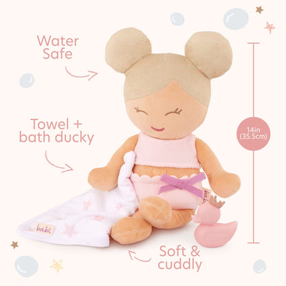 LullaBaby – 14-Inch Bath Doll – Fair Skintone & Blonde Hair Baby Girl Doll with Accessories – Soft Plush Body – Real Water Play – Toddler Toy – Ages 2+