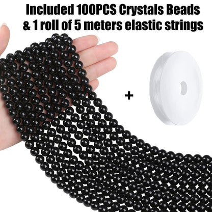 QINJIEJIE 100PCS Black Obsidian Beads 8mm Black Beads Natural Stones Bead Round Loose Gemstones Crystals Bead for DIY Bracelet Beading Jewelry Making Necklace Earrings 0.32" Crystal Stone