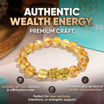 Conscious Items The Ultimate Wealth Bracelet, Citrine Crystal & Pixiu Bracelet for Prosperity & Protection, Abundance Manifesting Bracelets with Prosperity Stone, Wealth Amulet for Men & Women