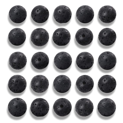 NITOPUPU 100Pcs 10mm Natural Black Volcanic Lava Gemstone Beads Round Loose Stone Beads for Jewerly Making with Crystal Stretch Cord