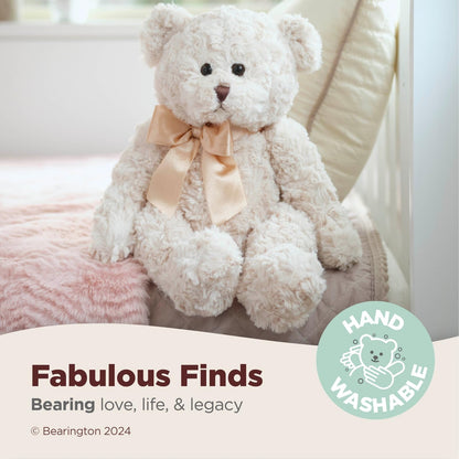 Bearington Huggles Creamy White Teddy Bear Stuffed Animal Toy - 16" Soft-Fur Teddy Bear Plushies with Satin Bow - Cuddly Stuffed Bears Plush Gift for Birthday, Anniversary, Holiday, or Graduation