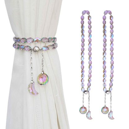 PEDOBO Magnetic Curtain Tiebacks, 2 Pack Crystal Beaded Sun & Moon Pendants Sheers/Draperies Holdbacks for Window Home Office Decor (Purple)
