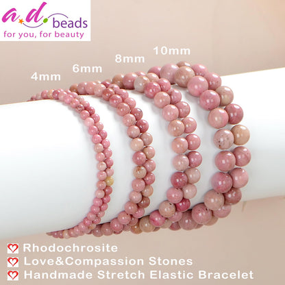 AD Beads Handmade Gemstone Stretch Elastic Bracelet Crystal Healing Reiki Nature's Beauty and Spiritual Essence Unisex (6mm, Rhodochrosite)