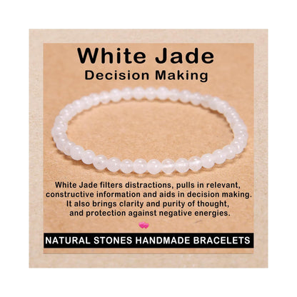 AD Beads Handmade Gemstone Stretch Elastic Bracelet Crystal Healing Reiki Nature's Beauty and Spiritual Essence Unisex (4mm, White Jade (Decision Making))