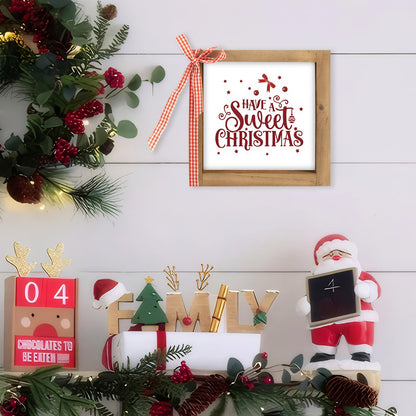 pechpell Christmas Wooden Sign, 6 Inch Xmas Decorative Signage Plaque Decor, Holiday Indoor Table Shelf Desk Mantel Tiered Tray Wall Art Kitchen Coffee Bar Rustic Farmhouse Decorations for Home Office