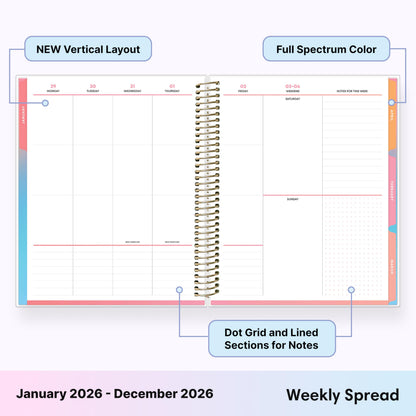 Blue Sky Livewell 2026 Weekly and Monthly Planner Calendar, January 2026 - December 2026, 7" x 9", Flexible Laminated Cover, Heavy Duty Coil Binding, Colorful Premium Paper, Includes Storage Pocket, Stickers, Charmie