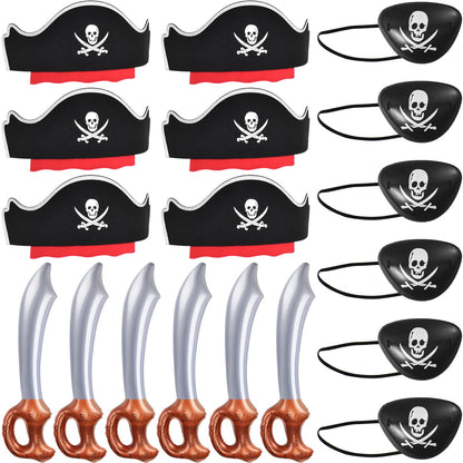 ZeeDix 18 Pcs Pirate Accessories for Kids, Include 6 Pirates Hats, 6 Eye Patches and 6 Swords, Pirate Party Decorations for Christmas, Halloween, Masquerade, Cosplay, Birthday