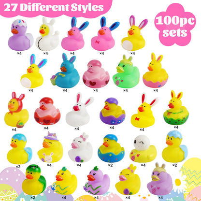 100PCS Easter Rubber Ducks in Bulk,Assorted Gifts Party Favors ,Resurrection Bunny Rubber Duck Pack , Funny Bath Tub Toys for Kids, Baby Showers Accessories
