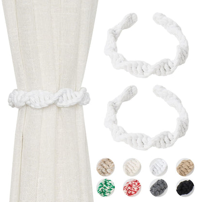 NICEEC 2 Pack Natural Cotton Rope Curtain Tiebacks Farmhouse Rustic Style Decorative Drape Tie Backs Spiral Braided Curtain Holdbacks for Home & Office Sheer/Light Weight Drapery (C-White)