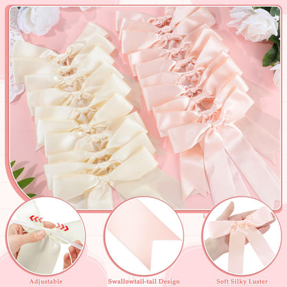 NatNarr 2 Pcs White and Pink Bow Garland, Satin Ribbon Valentines Day Decorations Pre-Strung Bow Garland Party Banner for Wedding Birthday Baby Bridal Shower