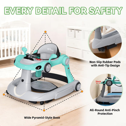 HAWEEK Baby Walker with Wheels, 7-in-1 Foldable Baby Walkers for Boys Girls 6-12 Months with Feeding Tray & Music, Lights,Rocker,Sun Canopy, Bouncing Pedal, Adjustable Wheel Speed, Push Walker(Green)