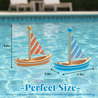 Wooden Bath Toys, 2 Pcs Sailboats for Kids, Pretend Play Motor Skills, Kids Bath Toy Floating Boat