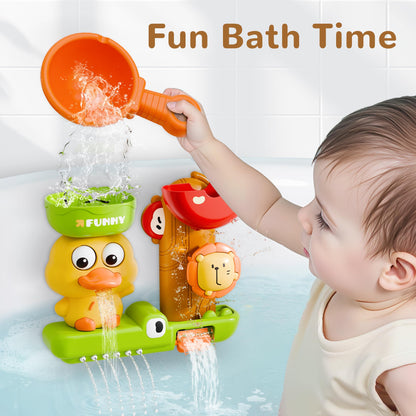 iPlay, iLearn Bath Toy for Toddlers 1-3, Baby Waterfall Duck Bathtub Toy W/ Suction Cup, Kid Bath Tub Shower Playset, Infant Bathtime Fun Birthday Summer Gifts 18 24 Month, 2-4, 3-5 Year Old Girl Boy