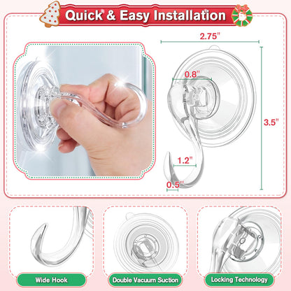 VIS'V Wreath Hanger, Large Suction Cup Wreath Hooks with Wipes, Heavy Duty, 22 LB Capacity, Removable and Reusable, Clear, 2 Pcs
