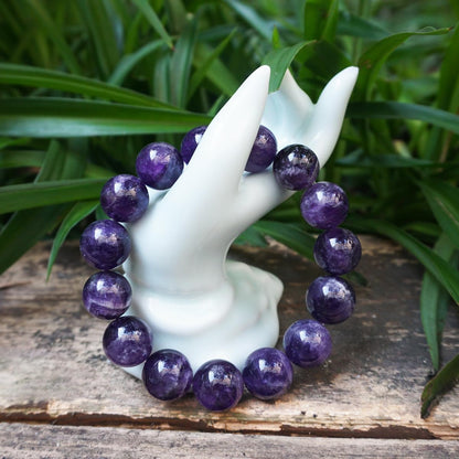 TaHLga 14MM Amethyst Bracelet for Men | Natural Third Eye & Crown Chakra Crystal | Fits for about 7.5" Wrist | Emotional Healing Spiritual Gift for Talismans & Amulets & Talismans Amulets & Feng Shui