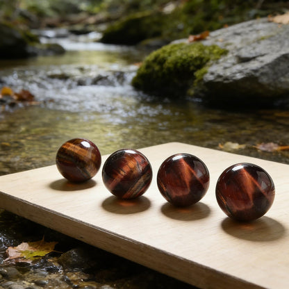 AierCrystal Natural Stone Crystal Sphere Feng Shui Home Decoration Ball Positive Energy Scrying Orb for Meditation Tool for Spiritual Space Purification Globe Diameter 5-6cm Red Tiger's Eye Sphere
