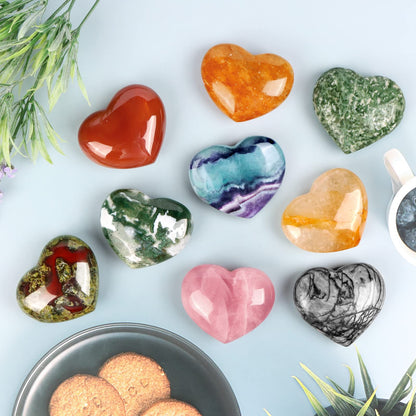 SMQ 2.4 Inch Rainbow Fluorite Crystal Heart Shaped Worry Stone for Anxiety Hand Carved Polished Gemstone Love Pocket Palm Chakra Stones Gifts for Balancing Reiki Healing