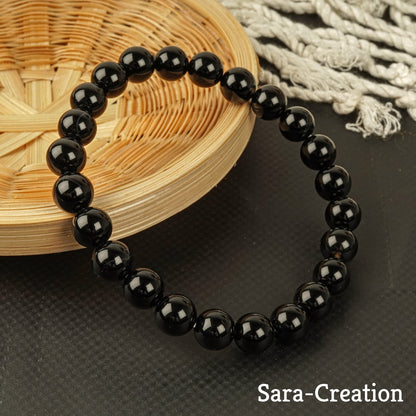 sara creation Black Tourmaline Bracelets Bead (8 Mm), Round Natural Gemstones Bracelets