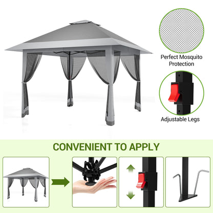 13x13 ft Pop Up Canopy Tent, One-Push Setup Gazebo with Mosquito Netting, 4 Sandbags, Height Adjustable, Waterproof UV Protection for Backyard Parties, BBQs, Camping